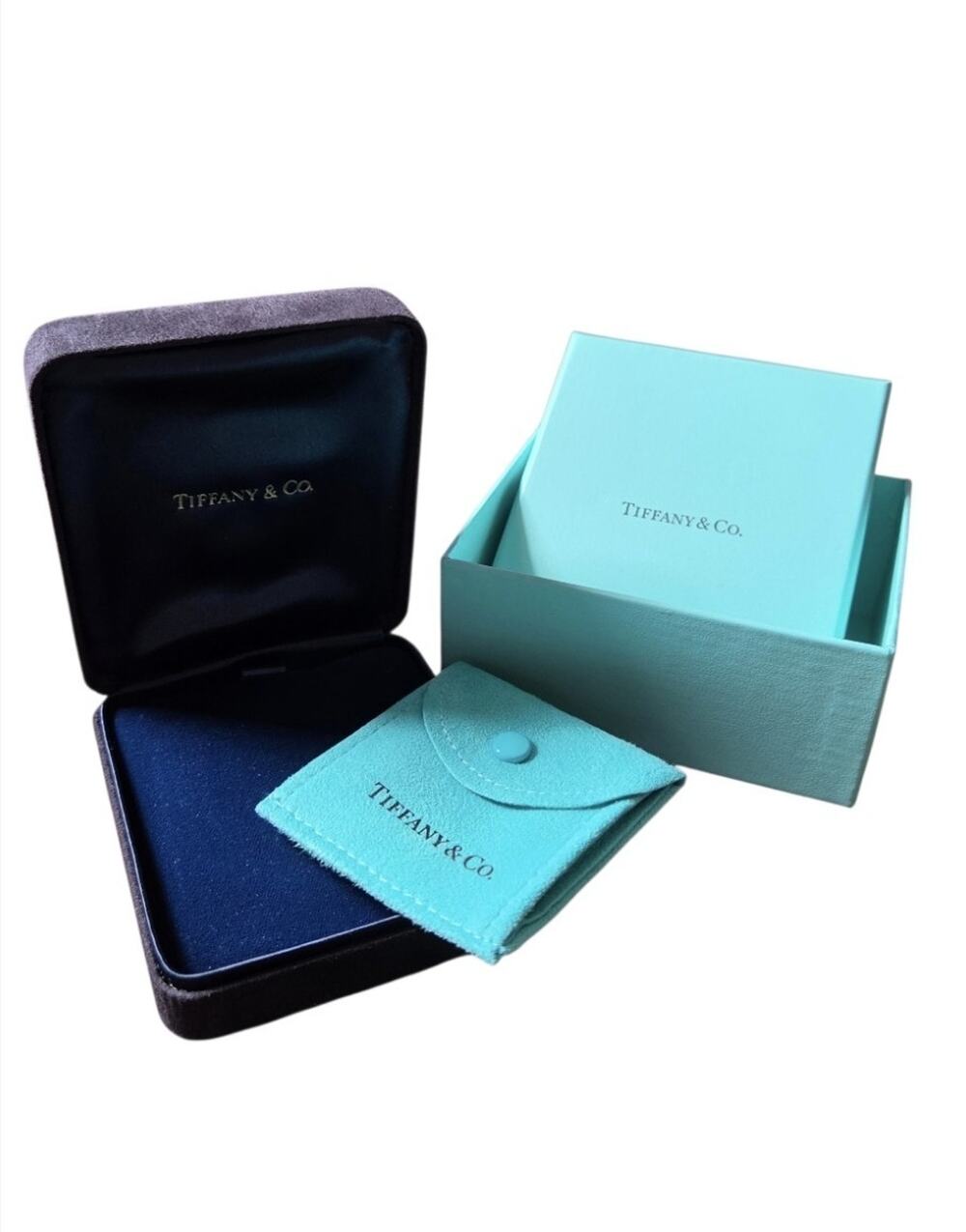 Tiffany & Co. Empty Black Suede Necklace Case With Blue Box & Pouch Euc